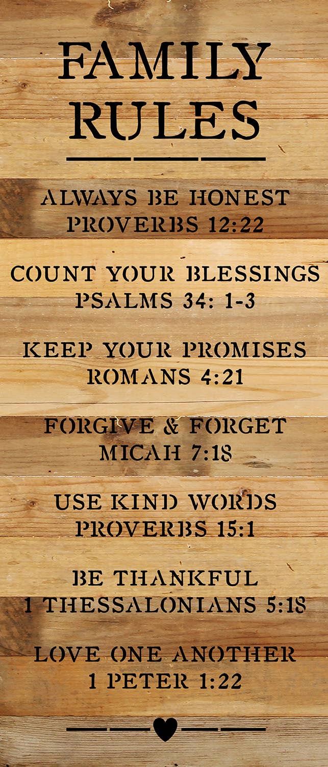 Family Rules Religious / 14"x6" Wood Sign