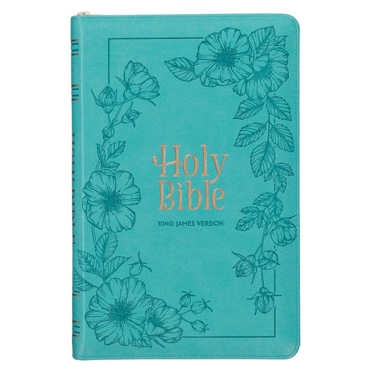 Teal Faux Leather KJV Gift Bible w/tabs & zipper closure