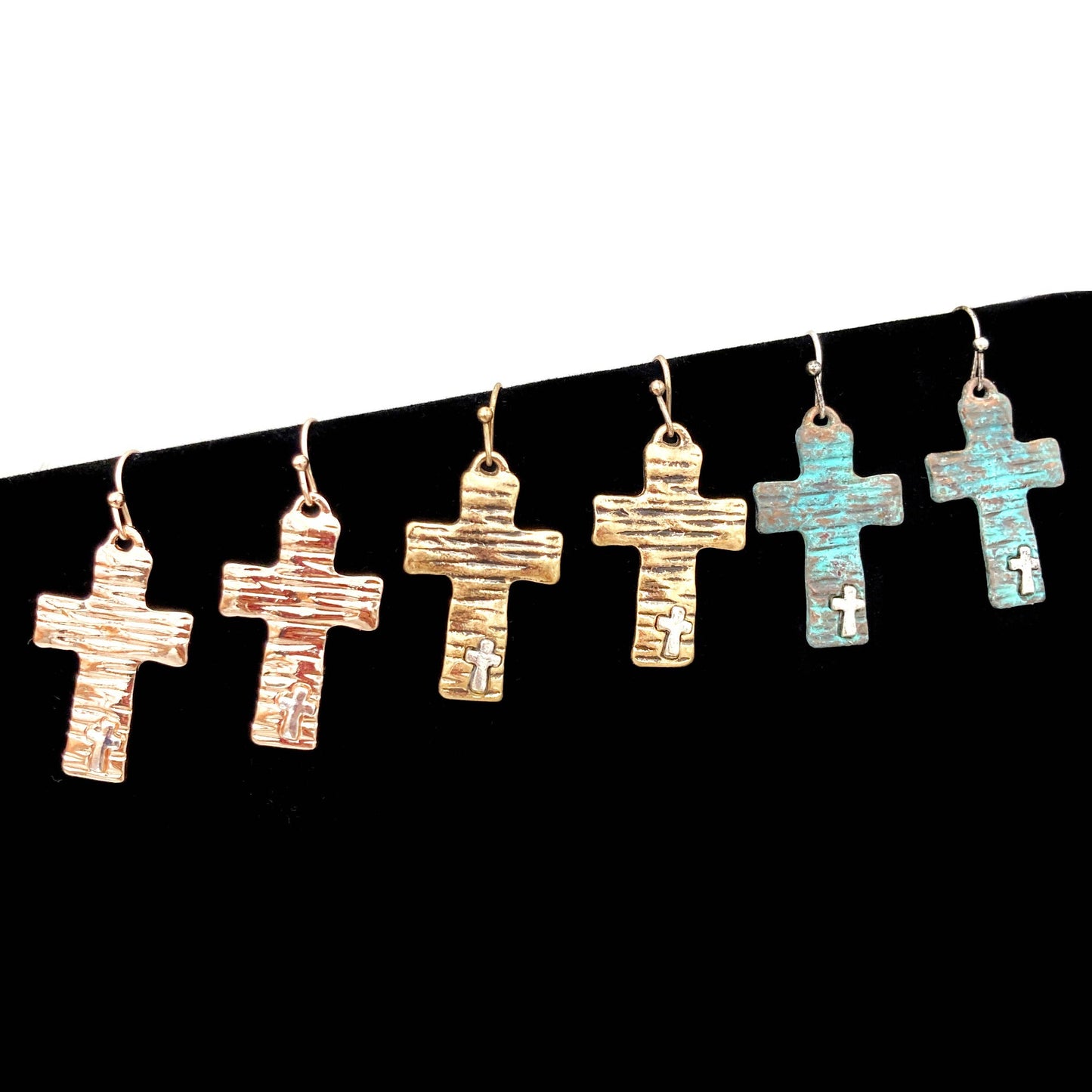 Hammered Cross on Cross Hook Earrings