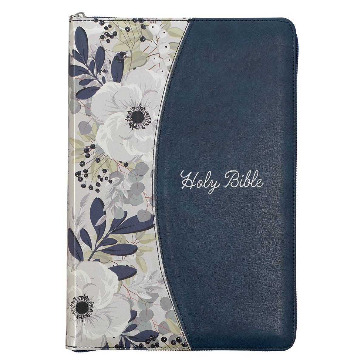 Blue Pearlized Floral Faux Leather King James Bible - Adult