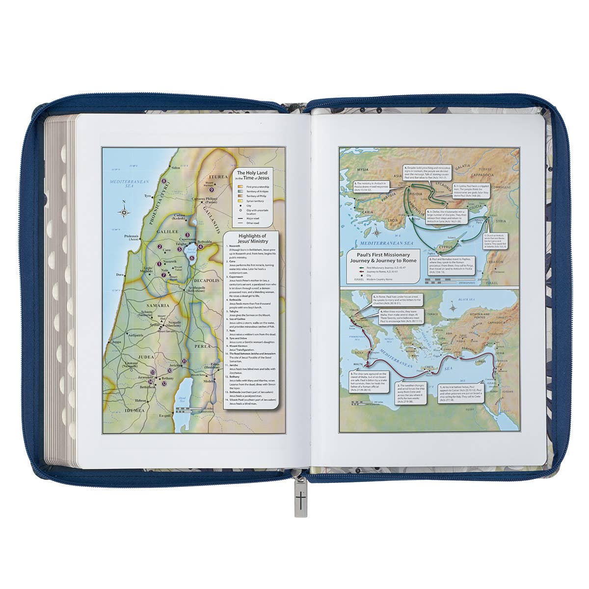 Blue Pearlized Floral Faux Leather King James Bible - Adult