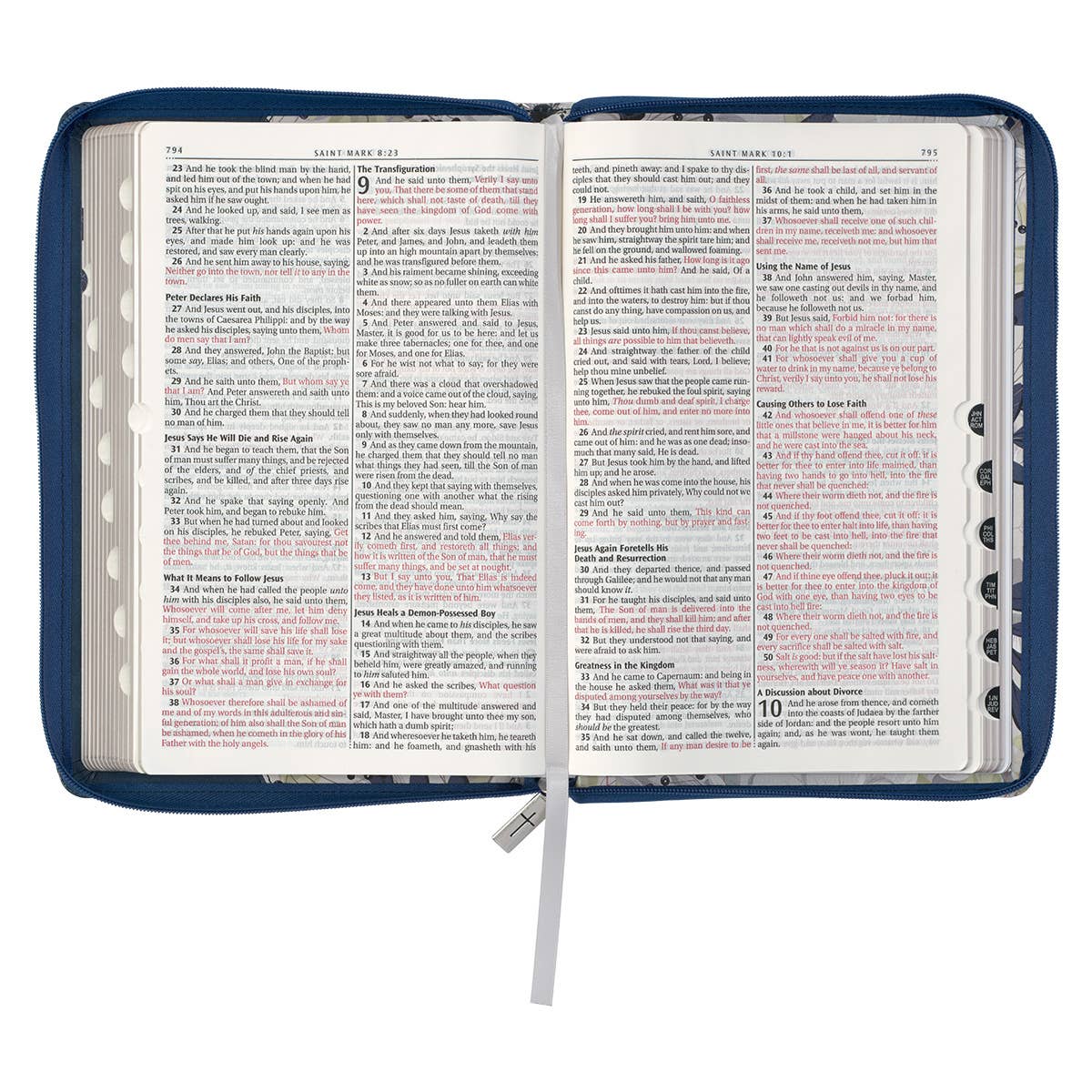 Blue Pearlized Floral Faux Leather King James Bible - Adult