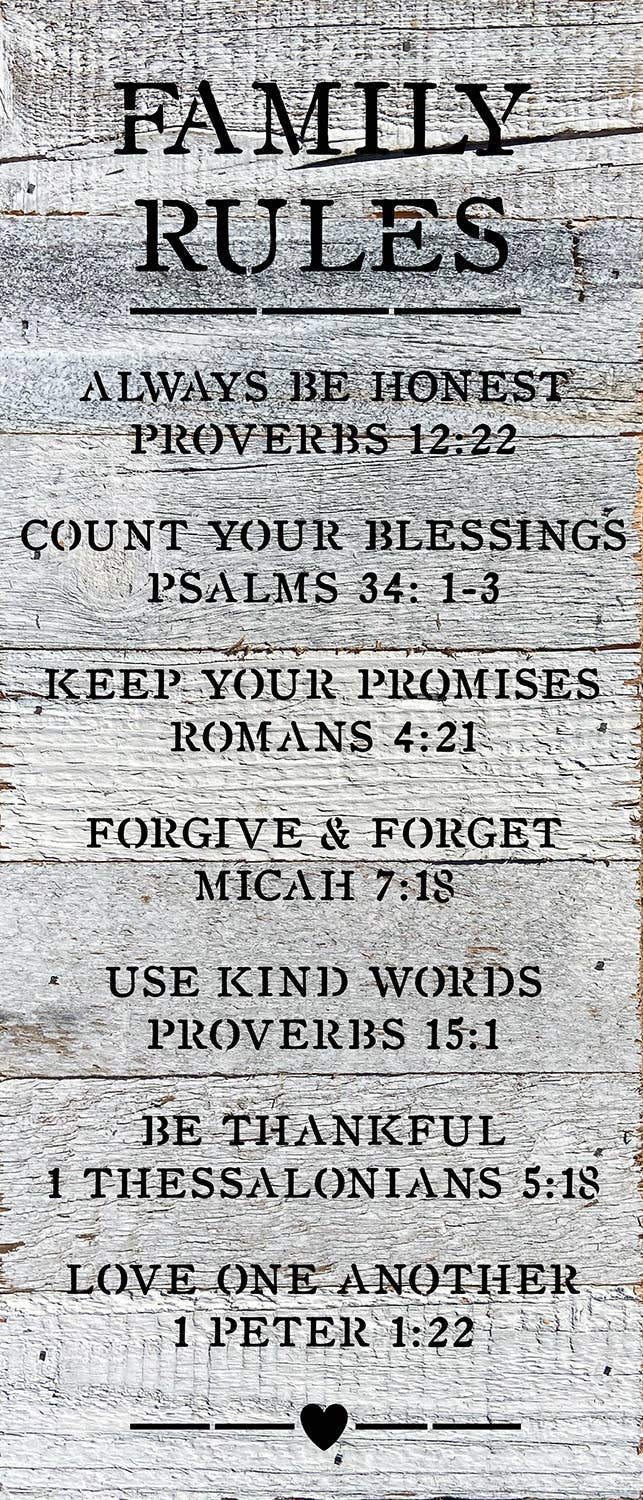 Family Rules Religious / 14"x6" Wood Sign