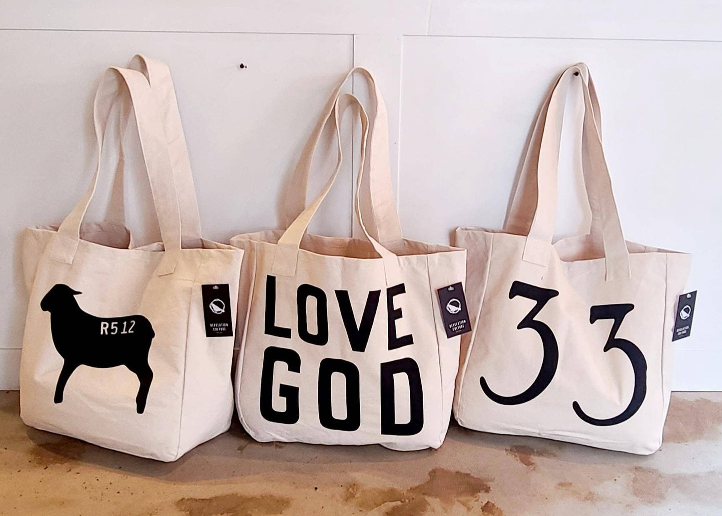 Large Tote Bags | Love God | Worthy Lamb | 33AD